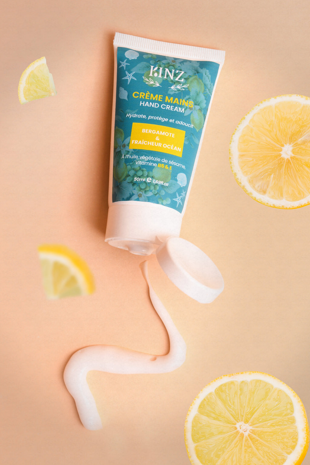 Crème mains Kinz 10% d'urée, hydratation intense et sensation de fraîcheur bergamote