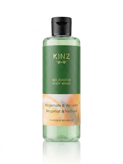 Flacon de gel douche Kinz à la bergamote 250 ml, mousse tonique sans sulfate ni paraben