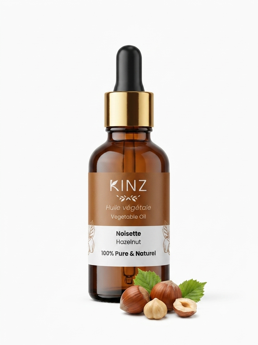 Huile végétale de noisette bio Kinz, texture sèche qui régule le sébum sans alourdir la peau