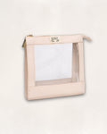 Trousse de beauté blanc cassé réutilisable signée Kinz, format voyage pour vos cosmétiques