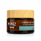 Pot de crème de nuit anti-rides Kinz 50 g au couvercle en bois, à la figue de barbarie bio et à l'extrait de caviar