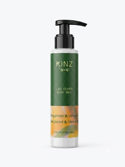 Flacon de lait de corps Kinz à la bergamote 125 ml, hydratation fondante au parfum citronné