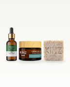 Trio Éclat de Figue Kinz : huile de pépins de figue de barbarie bio 30 ml, crème de nuit anti-rides 50 g et savon exfoliant à la poudre de pépins de figue de barbarie